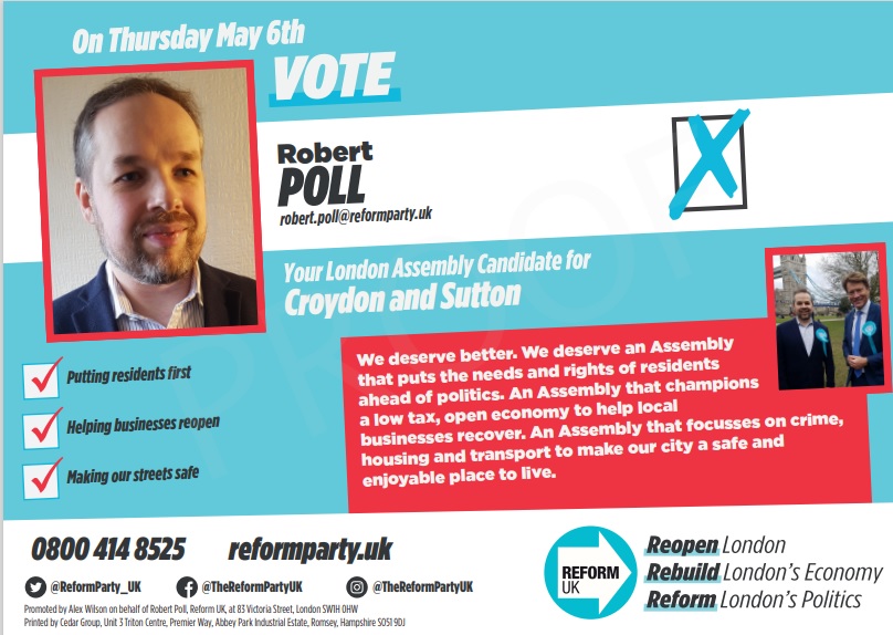 Robert Poll, Reform Party GLA candidate for Croydon and Sutton