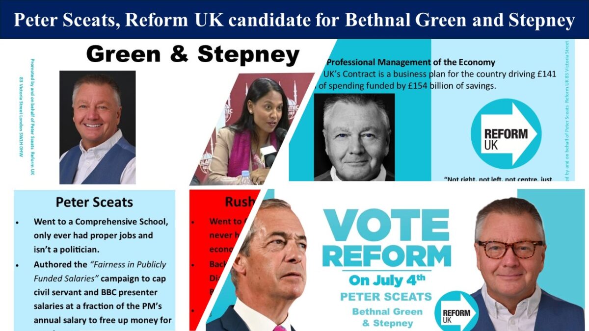 Peter Sceats, Reform UK candidate for Bethnal Green and Stepney