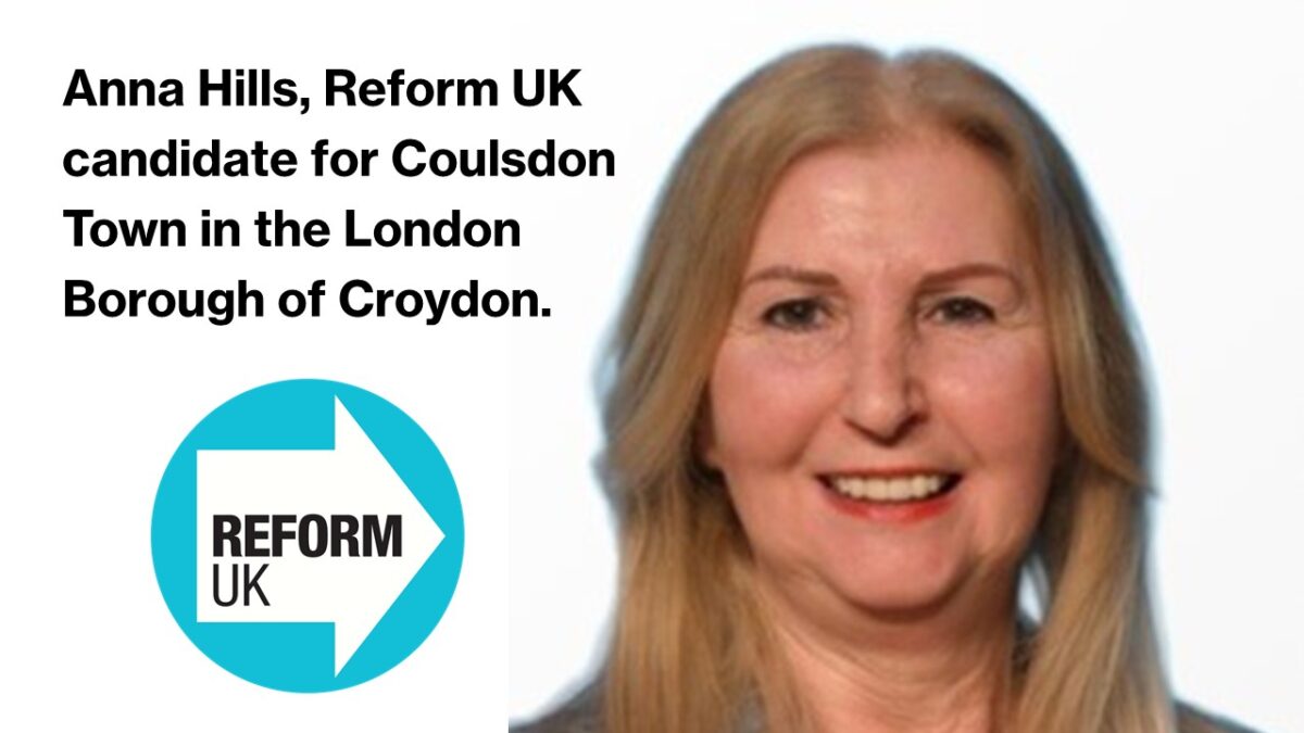 Anna Hills, Reform UK candidate for Coulsdon Town in the London Borough of Croydon.