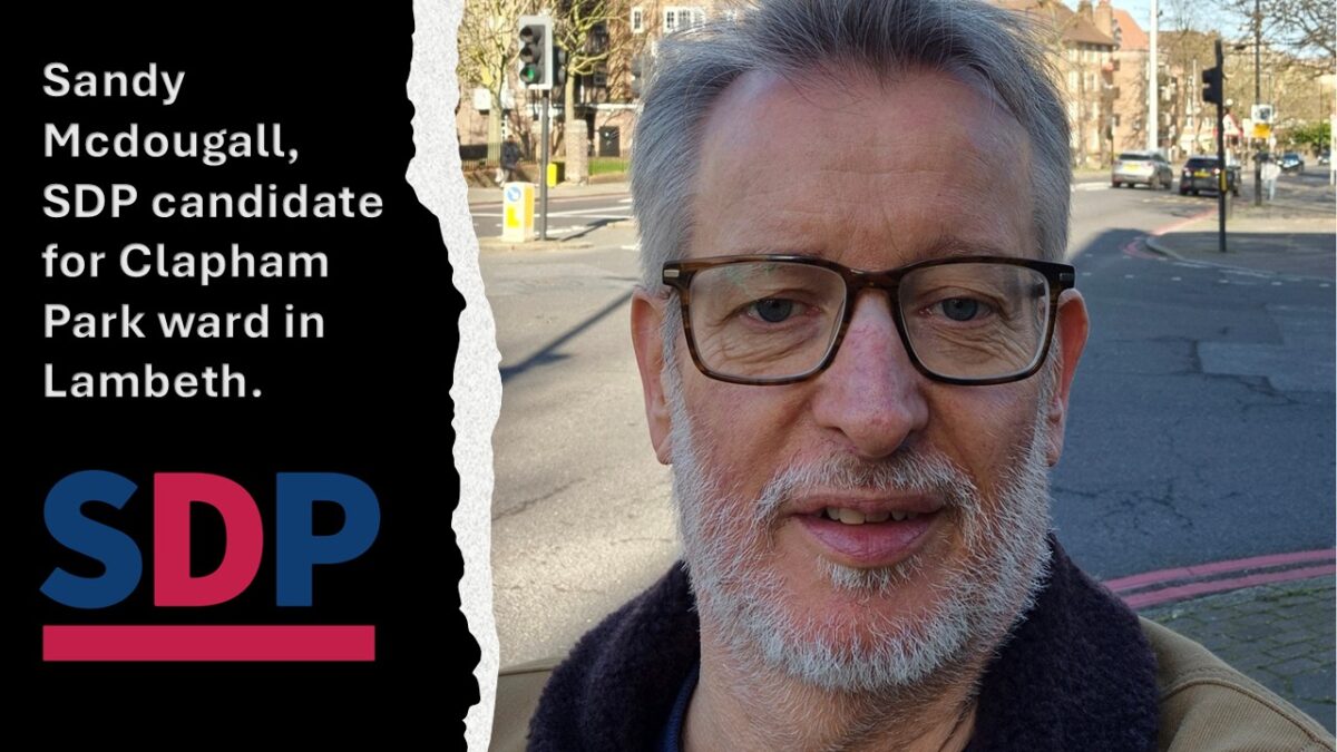 Sandy Mcdougall, SDP candidate for Clapham Park ward in Lambeth.